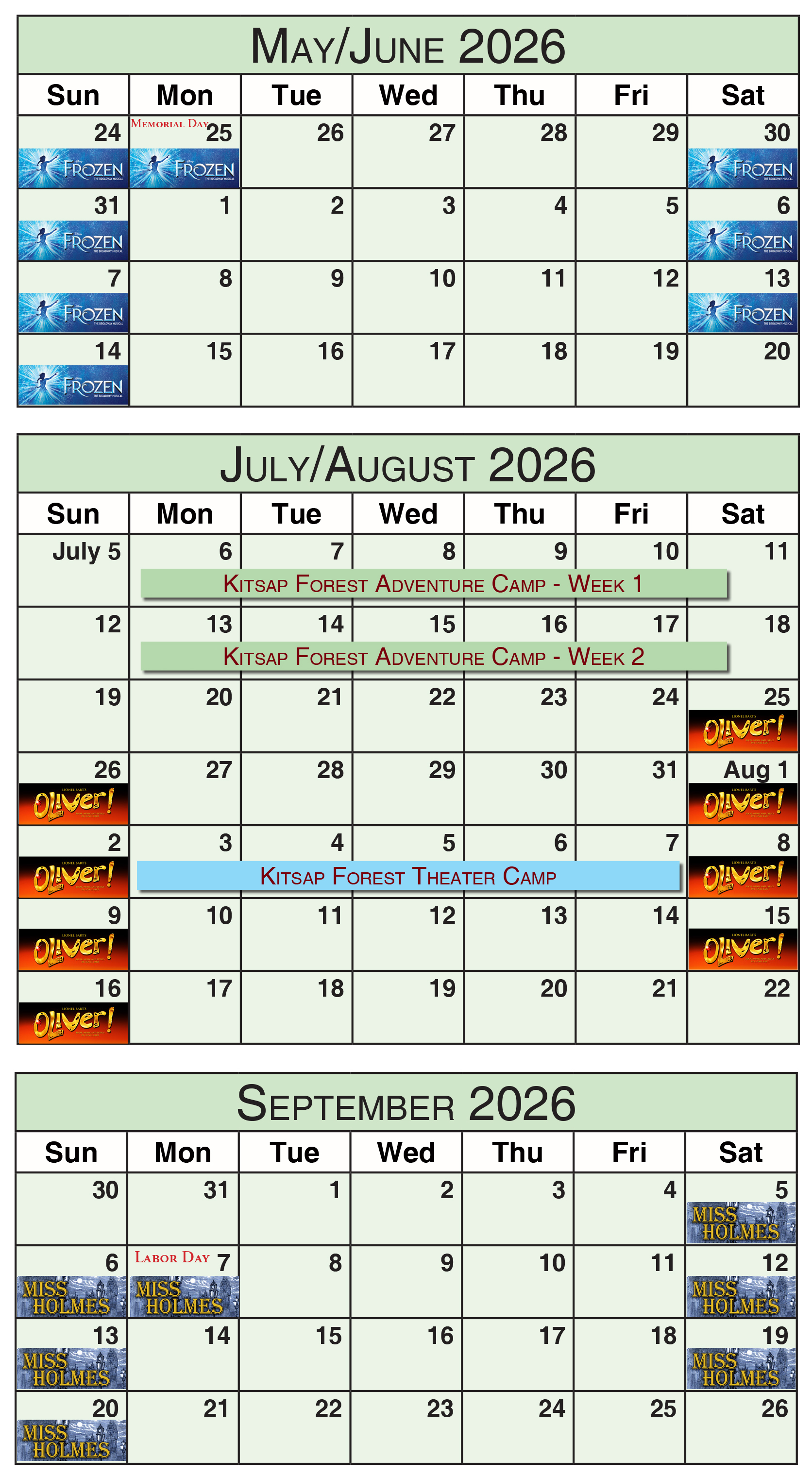 2026 season calendar